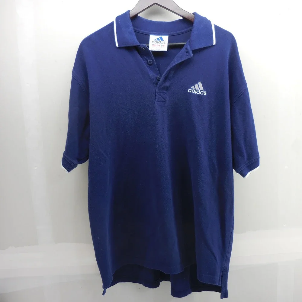 Vintage‎ Adidas Polo Shirt Mens Large Blue Embroidered Logo Short Sleeve Pique